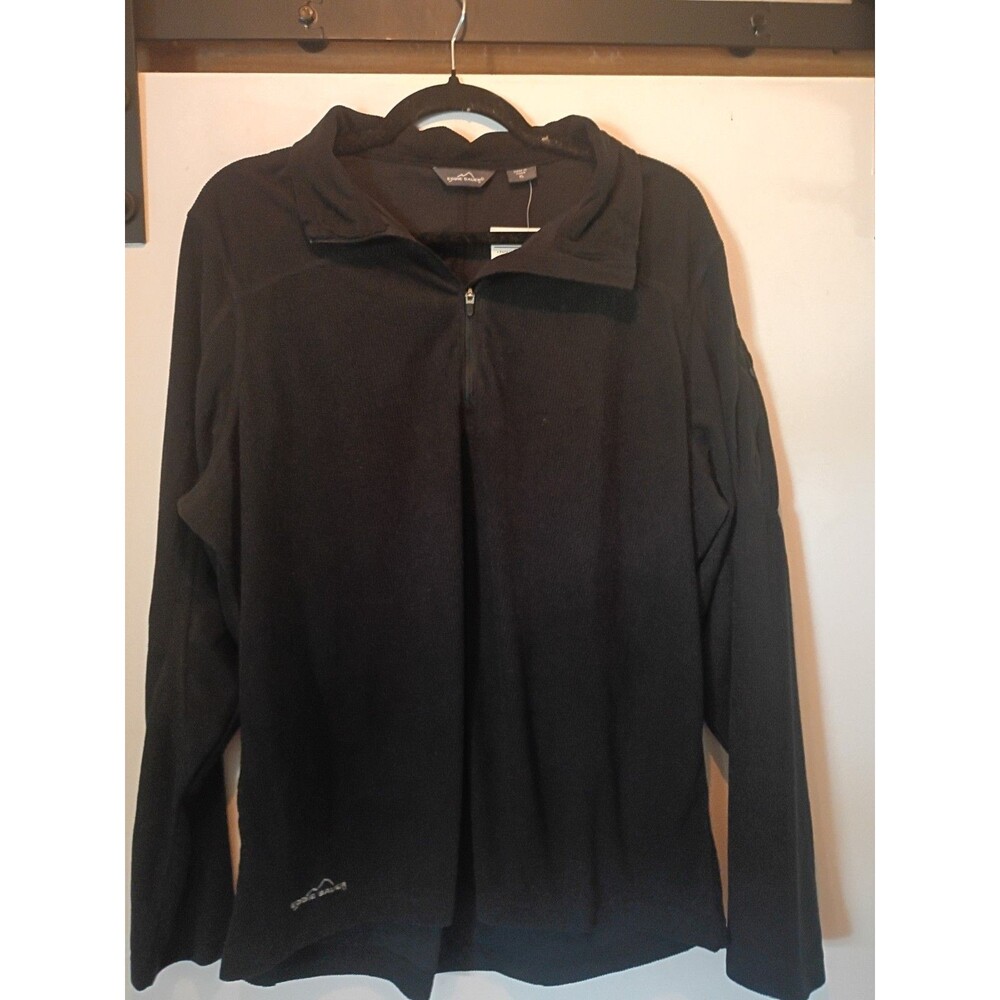 Eddie Bauer Quarter Zip Grid Black Fleece Pullover With Waffle Pattern